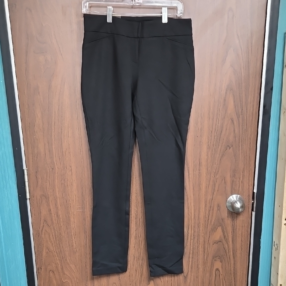Dalia Black Pull On Narrow Leg Mid Rise Trouser Pants